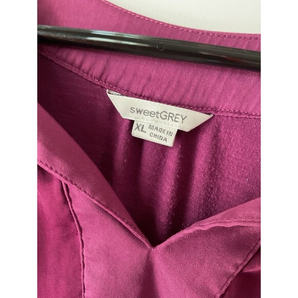 Sweet Grey V-Neck Purple Maroon Flowy Top XL Shirt Blouse Women X-Large - Picture 3 of 9